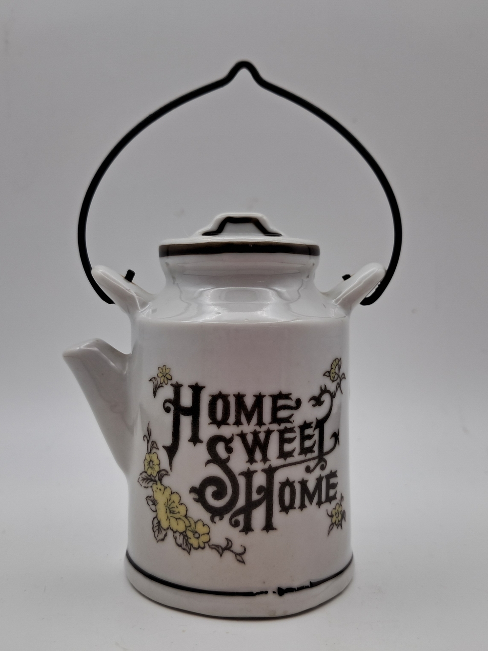 Vtg Nesco Inarco Home Sweet Home Mini Ceramic Milk Can Pitcher With Wire Handle